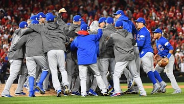 Los Chicago Cubs celebran su sufrida victoria sobre los Washington Nationals.