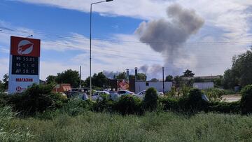 Smoke rises after explosions were heard from the direction of a Russian military airbase near Novofedorivka, Crimea August 9, 2022. REUTERS/Stringer