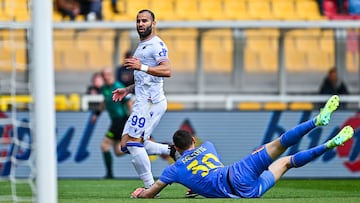 LECCE, ITALY - APRIL 16: Rodriguez Jesé of Sampdoria scores a goal during the Serie A match between US Lecce and UC Sampdoria at Stadio Via del Mare on April 16, 2023 in Lecce, Italy. (Photo by Simone Arveda/Getty Images)