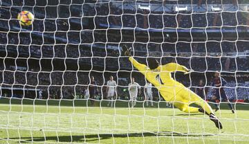 Lionel Messi of Barcelona scores his side's second goal from the penalty spot.