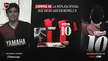 Newell's sacó a la venta una réplica de la camiseta que usó Maradona y que mostró Messi