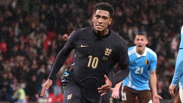 Jude Bellingham celebra el gol con el que dio el empate a Inglaterra en el amistoso que jug¨® el martes contra B¨¦lgica.