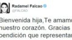 Falcao recibe a su segunda hija a través de Twitter
