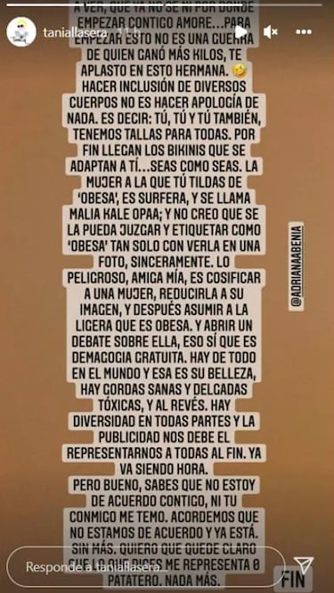 El encontronazo en las redes entre Adriana Abenia y Tania Llasera por la obesidad