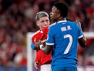 Prestianni y Vinicius, durante el Benfica-Real Madrid.