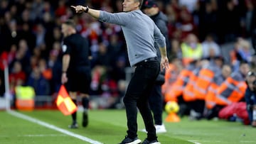 Leeds United manager Jesse Marsch gestures on the touchline during the Premier League match at Anfield, Liverpool. Picture date: Saturday October 29, 2022. (Photo by Richard Sellers/PA Images via Getty Images)