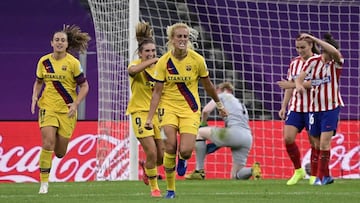 BILBAO, SPAIN - AUGUST 21: Kheira Hamraoui of FC Barcelona celebrates after scoring her team&#039;s first goal during the UEFA Women&#039;s Champions League Quarter Final between Atletico Madrid Women and FC Barcelona Women at San Mames Stadium on August 