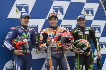 Pole para Marc Márquez, Maverick Viñales fue segundo y Johann Zarco tercero.