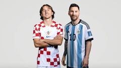 (EDITORS NOTE: THIS IMAGE HAS BEEN RETOUCHED) In this composite image, a comparison has been made between (L-R) Luka Modric of Croatia and Lionel Messi of Argentina, who are posing during the official FIFA World Cup 2022 portrait sessions. Argentina and Croatia meet in one of the semi finals of the FIFA World Cup Qatar 2022. (Photo by FIFA/FIFA via Getty Images)