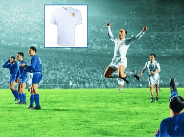 Camiseta del Real Madrid de Di Stéfano, Gento, Puskás o Kopa... y los 5 títulos de Copa de Europa consecutivos.