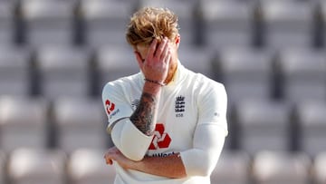 Cricket - First Test - England v West Indies - Rose Bowl Cricket Stadium, Southampton, Britain - July 12, 2020   England&#039;s Ben Stokes reacts, as play resumes behind closed doors following the outbreak of the coronavirus disease (COVID-19)   Adrian De