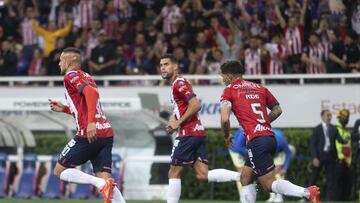 Sergio Flores celebrates his goal 2-4 of during the game Guadalajara vs America, corresponding to Round 12 of the Torneo Clausura 2023 "Clasico de Mexico" of the Liga BBVA MX, at Akron Stadium, on March 18, 2023.
<br><br>
Sergio Flores celebra su gol 2-4 de Guadalajara durante el partido Guadalajara vs America, Correspondiente a la Jornada 12 del Torneo Clausura 2023 "Clasico de Mexico" de la Liga BBVA MX, en el Estadio Akron, el 18 de Marzo de 2023.