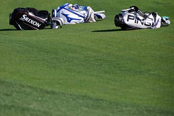 A detailed view of bags during the second round of the Texas Children's Houston Open at Memorial Park Golf Course on March 29, 2024 in Houston