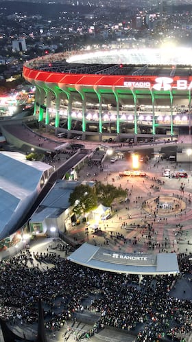 Aerial view of the Banorte Stadium (formerly known as Azteca) ahead of a friendly match between Mexico and Portugal, in Mexico City on March 28, 2026. (Photo by Yuri CORTEZ / AFP)