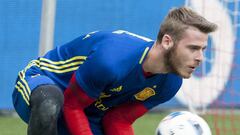 De Gea, en un entrenamiento con Espa&ntilde;a.