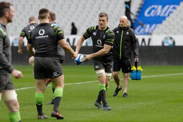 Ireland's national rugby team players taking part in the captain run in Saint-Denis, Paris today.