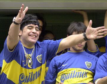 Diego Armando Maradona supporting Boca Juniors at La Bombonera.