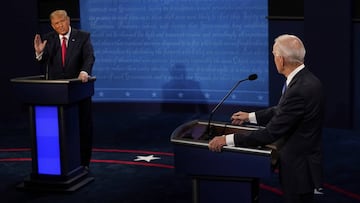 El presidente Donald Trump responde una pregunta mientras el exvicepresidente Joe Biden, candidato dem&oacute;crata a la presidencia, escucha durante el segundo y &uacute;ltimo debate presidencial el jueves 22 de octubre de 2020 en la Universidad de Belmont en Nashville, Tennessee.