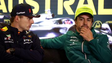 Verstappen y Alonso, en la rueda de prensa del GP de Australia de F1.