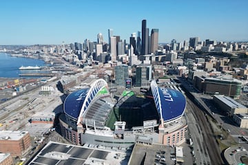 An aerial view of Lumen Field, the home of the Seattle Sounders FC, one of the host stadiums.