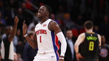 DETROIT, MI - NOVEMBER 10: Reggie Jackson #1 of the Detroit Pistons reacts reacts to a call late in the game next to Luke Babbitt #8 of the Atlanta Hawks at Little Caesars Arena on November 10, 2017 in Detroit, Michigan. Detroit won the game 111-104. NOTE TO USER: User expressly acknowledges and agrees that, by downloading and or using this photograph, User is consenting to the terms and conditions of the Getty Images License Agreement.   Gregory Shamus/Getty Images/AFP
 == FOR NEWSPAPERS, INTERNET, TELCOS &amp; TELEVISION USE ONLY ==