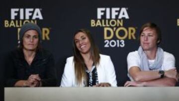 Las candidatas al Bal&oacute;n de Oro femenino: la alemana Nadine Angerer, la brasile&ntilde;a Marta y la estadounidense Abby Wambach.