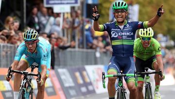 Esteban Chaves, Diego Rosa y Rigoberto Urán: el podio del Giro de Lombardía.
