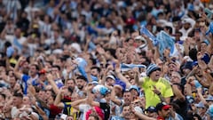 LUSAIL CITY, QATAR - DECEMBER 13: Fans of Argentina celebrate during the FIFA World Cup Qatar 2022 semi final match between Argentina and Croatia at Lusail Stadium on December 13, 2022 in Lusail City, Qatar. (Photo by Markus Gilliar - GES Sportfoto/Getty Images)