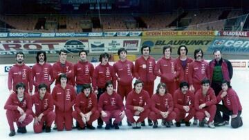 La Selección española de hockey hielo que jugó el Mundial de 1977.