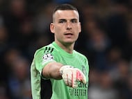 Lunin, en el partido contra el Manchester City.