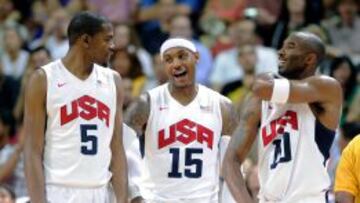 Kevin Durant, Carmelo y Kobe, durante la preparación de los Juegos de Londres 2012.
