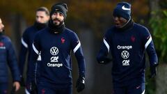 Benzema y Zouma, durante un entrenamiento de Francia.