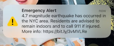 Este es el mensaje de alerta que lleg車 a los m車viles por el terremoto en NYC