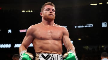 LAS VEGAS, NEVADA - MAY 04: Canelo Alvarez walks to his corner during his middleweight unification fight against Daniel Jacobs at T-Mobile Arena on May 04, 2019 in Las Vegas, Nevada.   Al Bello/Getty Images/AFP
 == FOR NEWSPAPERS, INTERNET, TELCOS &amp; TELEVISION USE ONLY ==