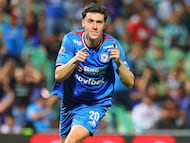 Jose Antonio Paradela celebrates his goal 1-2 of Cruz Azul during the 9th round match between Santos and Cruz Azul as part of the Liga BBVA MX Varonil, Torneo Clausura 2026 at TSM Corona Stadium, on March 03, 2026 in Torreon, Coahuila, Mexico.