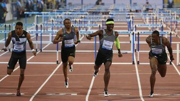 De izquierda a derecha, Orlando Ortega (3&ordm;), el estadounidense Aries Merritt (6&ordm;) el jamaicano Omar McLeod (ganador) y el norteamericano David Oliver (4&ordm;). 