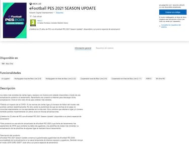 PES 2021: Microsoft Store adelanta que será una actualización de PES 2020