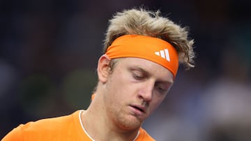 FRISCO, TEXAS - FEBRUARY 13: Alejandro Davidovich Fokina of Spain looks on in the Men's Singles Quarterfinals match against Denis Shapovalov of Canada during day five of the 2026 Dallas Open at The Ford Center at The Star on February 13, 2026 in Frisco, Texas. Sam Hodde/Getty Images/AFP (Photo by Sam Hodde / GETTY IMAGES NORTH AMERICA / Getty Images via AFP)