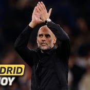 Pep Guardiola celebra en rueda de prensa la victoria ante el Real Madrid en Champions League