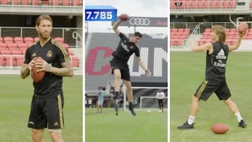 Sergio Ramos, Modric y Courtois probaron el fútbol americano en un desafío con los Redskins