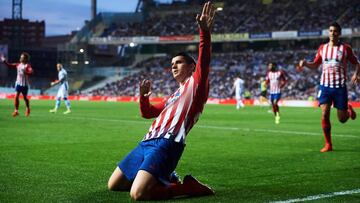 SAN SEBASTIAN, SPAIN - MARCH 03: Alvaro Morata of Atletico Madrid celebrates after scoring his team's second goal during the La Liga match between Real Sociedad and Club Atletico de Madrid at Estadio Anoeta on March 03, 2019 in San Sebastian, Spain