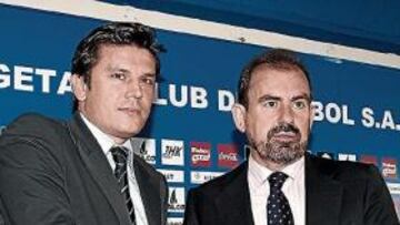 <b>UNIÓN. </b>Toni Muñoz y Ángel Torres, ayer durante la presentación del primero como director deportivo.
