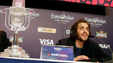 KIEV, UKRAINE - MAY 13: Singer Salvador Sobral, representing Portugal, attends the press conference after the final of the 62nd Eurovision Song Contest at International Exhibition Centre (IEC) on May 13, 2017 in Kiev, Ukraine. (Photo by Michael Campanella/Getty Images)