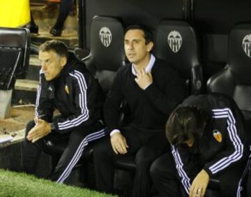 Gary Neville durante el partido de liga contra el Espanyol en febrero.  