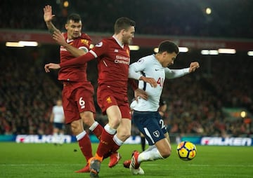 Taking a tumble | Tottenham Hotspur's Dele Alli dives in the penalty area during the Premier League game against Liverpool.