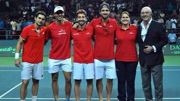 Ferrer, Nadal, Marc L&oacute;pez, Feliciano, Conchita y Miguel D&iacute;az, presidente de la RFET. 