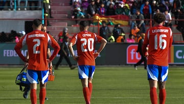 Futbol, Bolivia vs Chile
Clasificatorias al Mundial 2026.
Los jugadores de la seleccion chilena son fotografiados contra Bolivia durante el partido clasificatorio al Mundial 2026 valido por la Fecha 16 entre Bolivia y Chile disputado en el estadio Municipal Villa Ingenio de La Paz, Bolivia.
10/06/2025
Daniel MIRANDA/APGNoticiasBo/Photosport
Football, Bolivia vs Chile
2026 World Cup Qualifiers.
ChileÕs players are pictured against Bolivia during the match a 2026 World Cup qualifier, matchday 16, between Bolivia and Chile at the Municipal Villa Ingenio stadium in La Paz, Bolivia.
10/06/2025
Daniel MIRANDA/APGNoticiasBo/Photosport