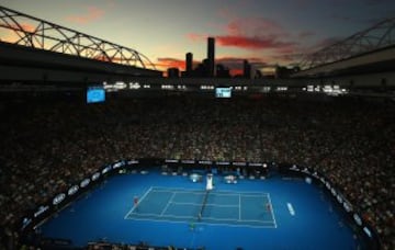 Vista general de una puesta de sol desde el Melbourne Park.