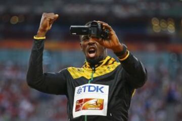 Usain Bolt tras ganar los 100 metros. 