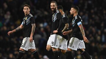 MANCHESTER, ENGLAND - MARCH 23:  Gonzalo Higuain of Argentina reacts during the International friendly match between Italy and Argentina at Etihad Stadium on March 23, 2018 in Manchester, England.  (Photo by Claudio Villa/Getty Images)